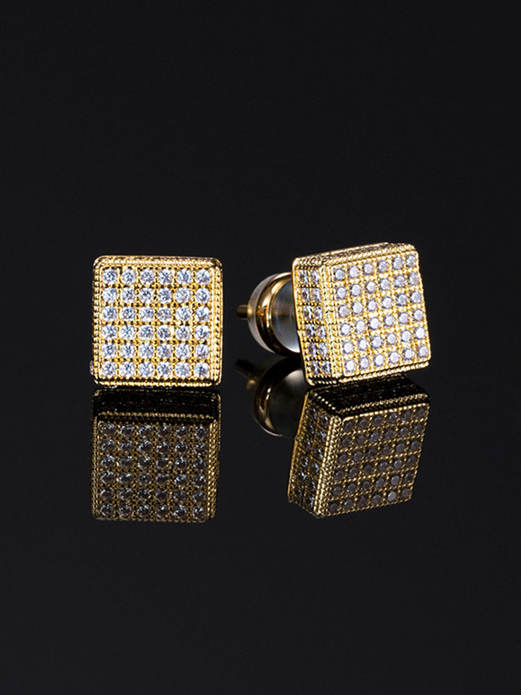 Pack White / Yellow Gold  Pave Square Earrings