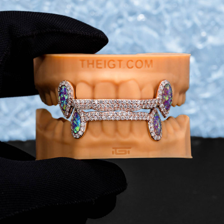 Iced 6 Teeth Connecting Bridge Opal Grillz Bar