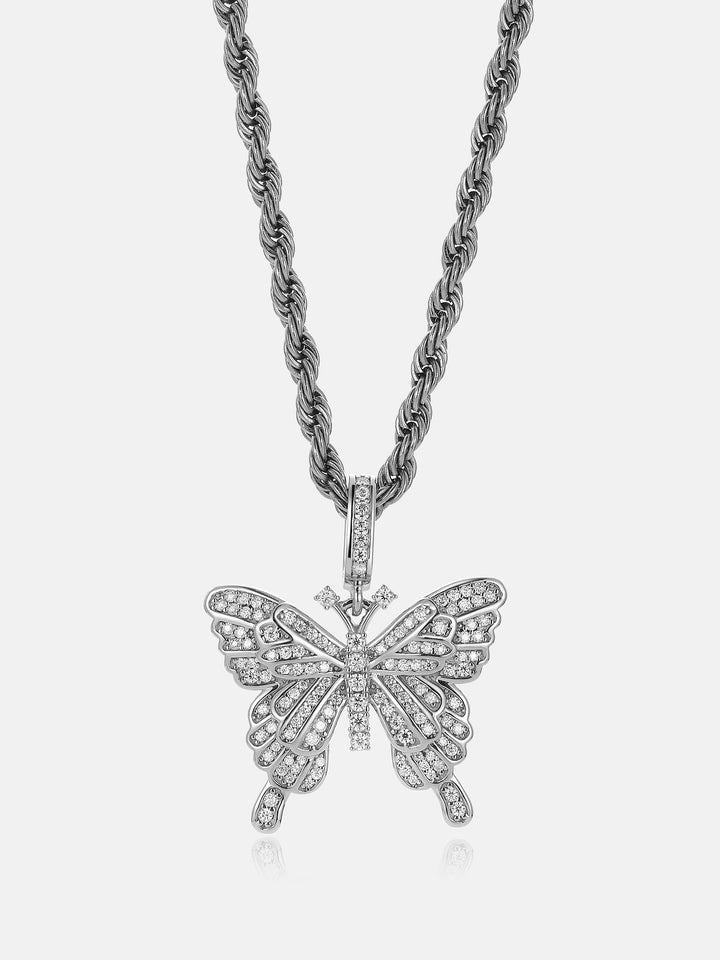925 Sterling Silver Moissanite Layered Butterfly Pendant