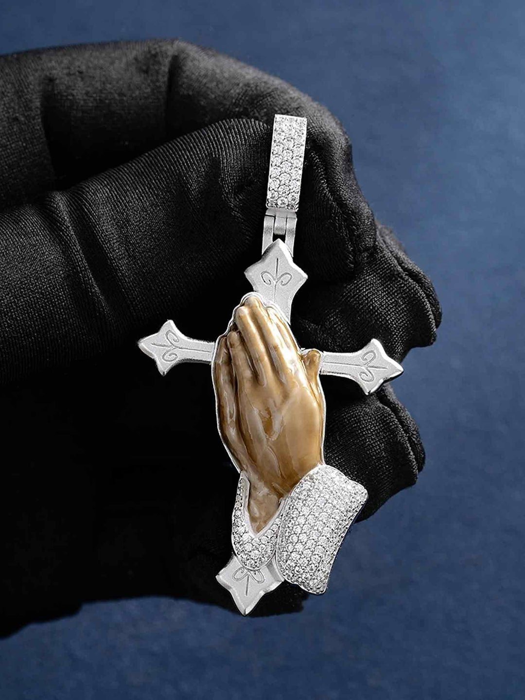 Moissanite Enamel Praying Hands Pendants