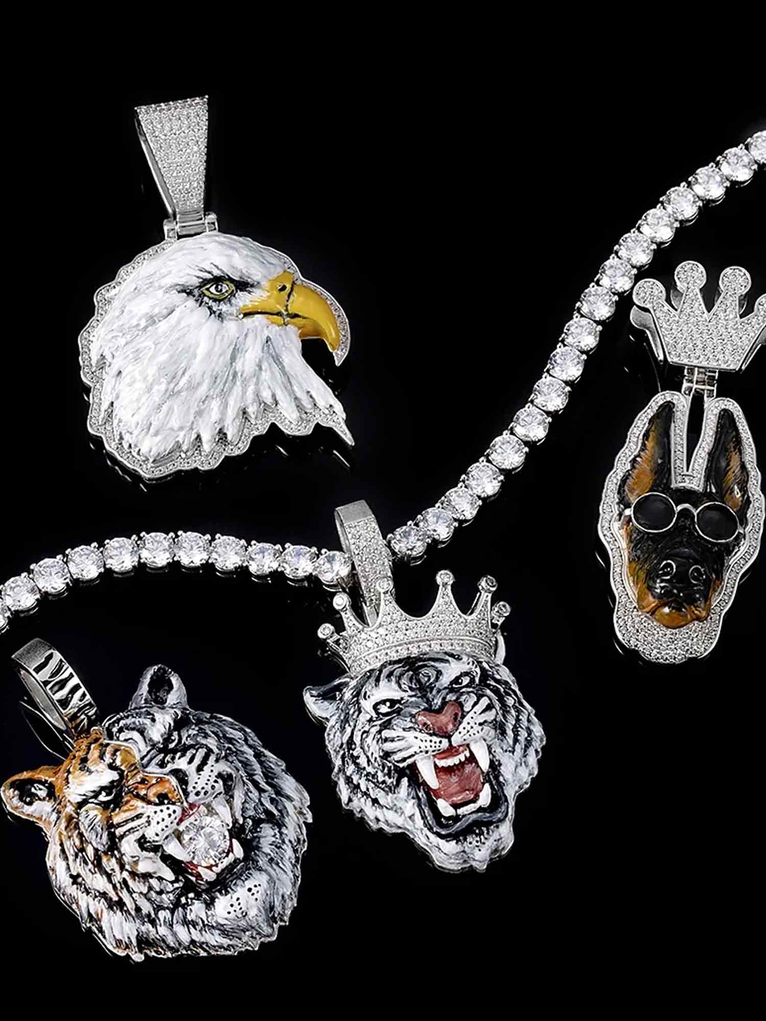 Moissanite Enamel Eagle Pendant