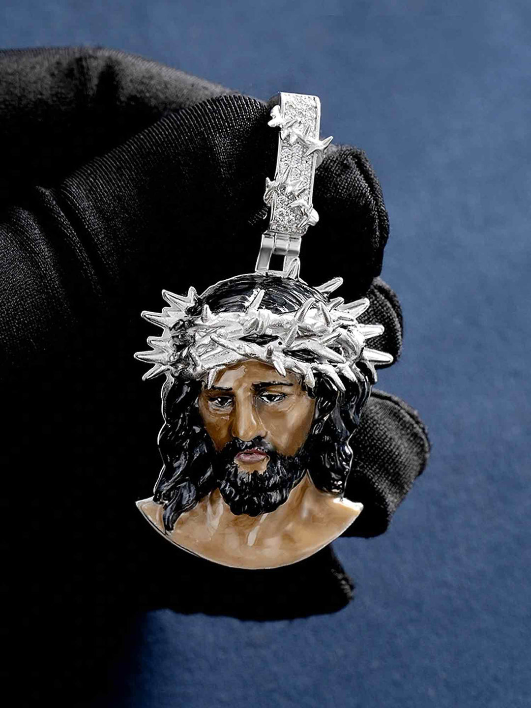 Moissanite Enamel Jesus Crown of Thorns Pendants