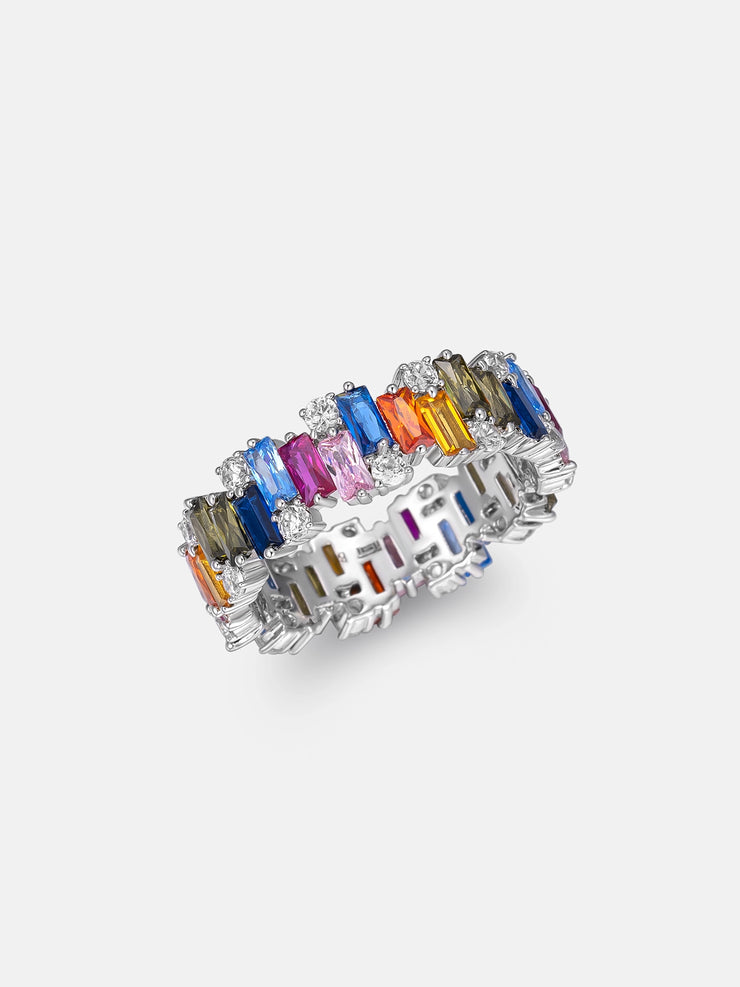 S925 Moissanite Multi-Coloured Gemstone Eternity Rings