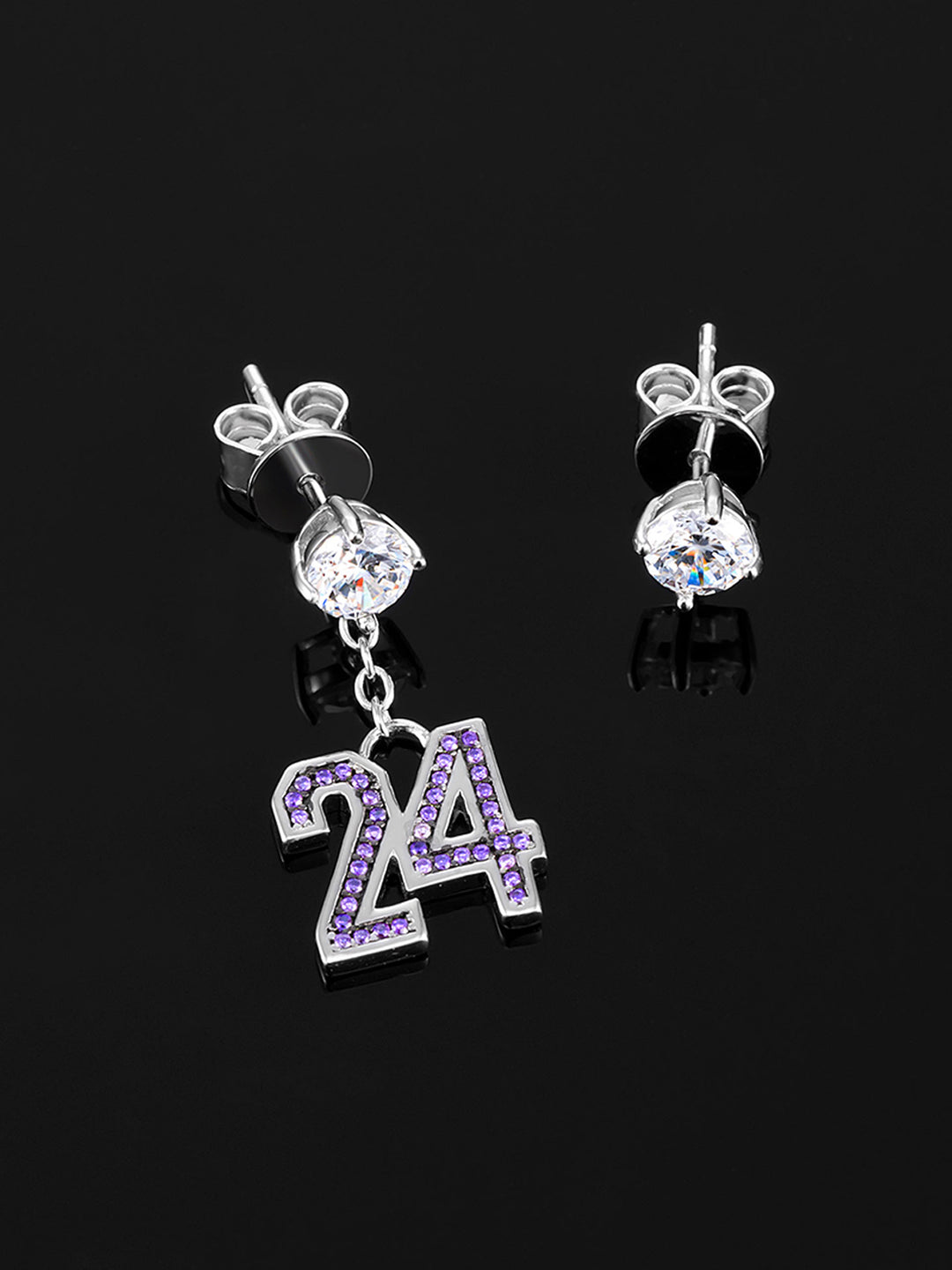 925 Sterling Silver Number Stud Dangle Asymmetric Earrings