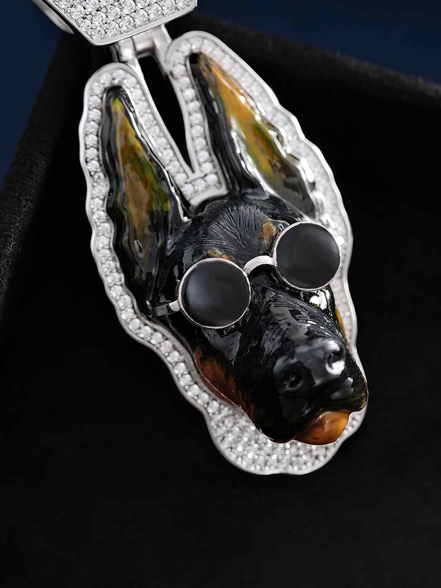 Moissanite Enamel German Shepherd Dog Pendant