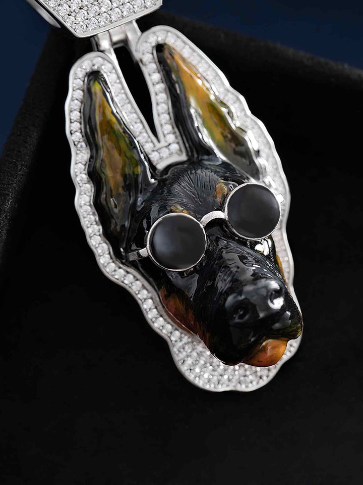 Moissanite Enamel German Shepherd Dog Pendant