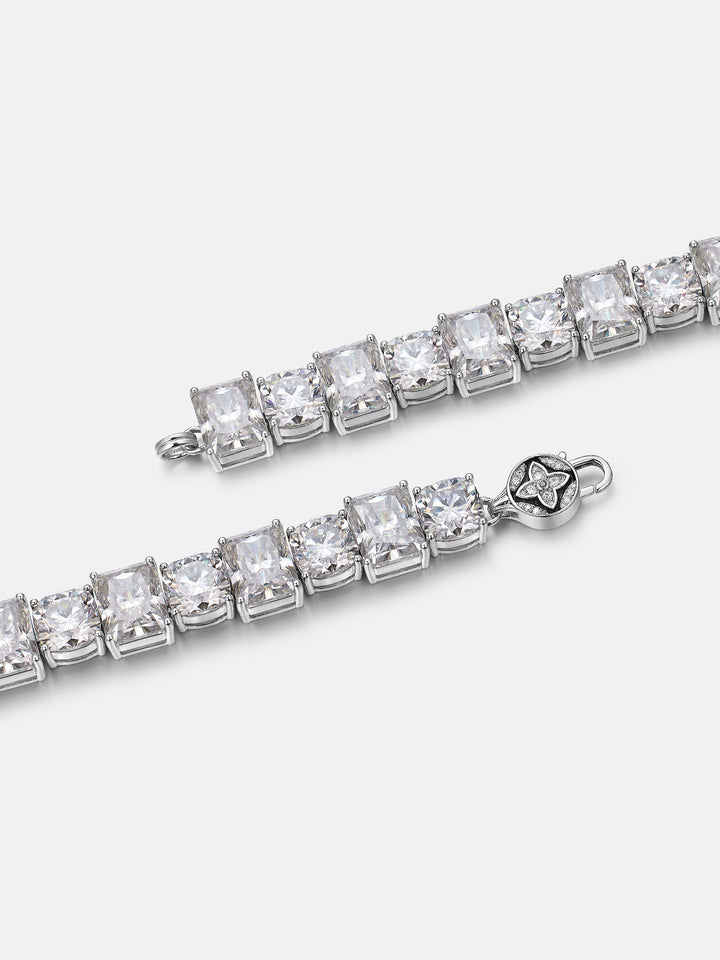 11MM Round & Baguette Moissanite Tennis Bracelet Or Chain
