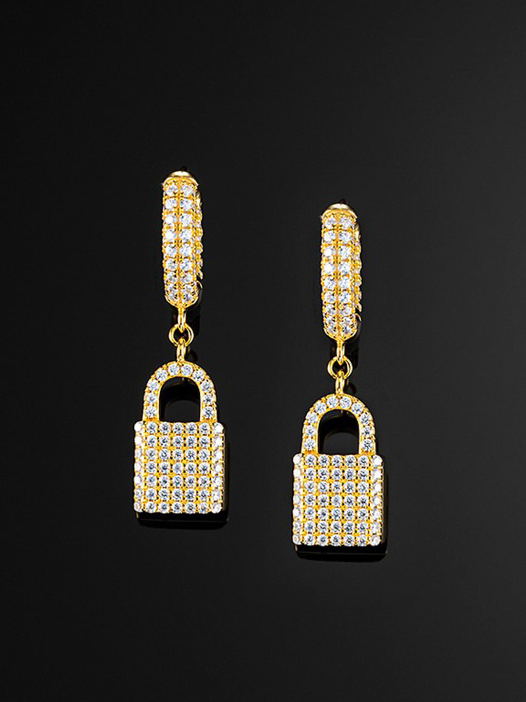 925 Sterling Silver Iced Lock Earrings
