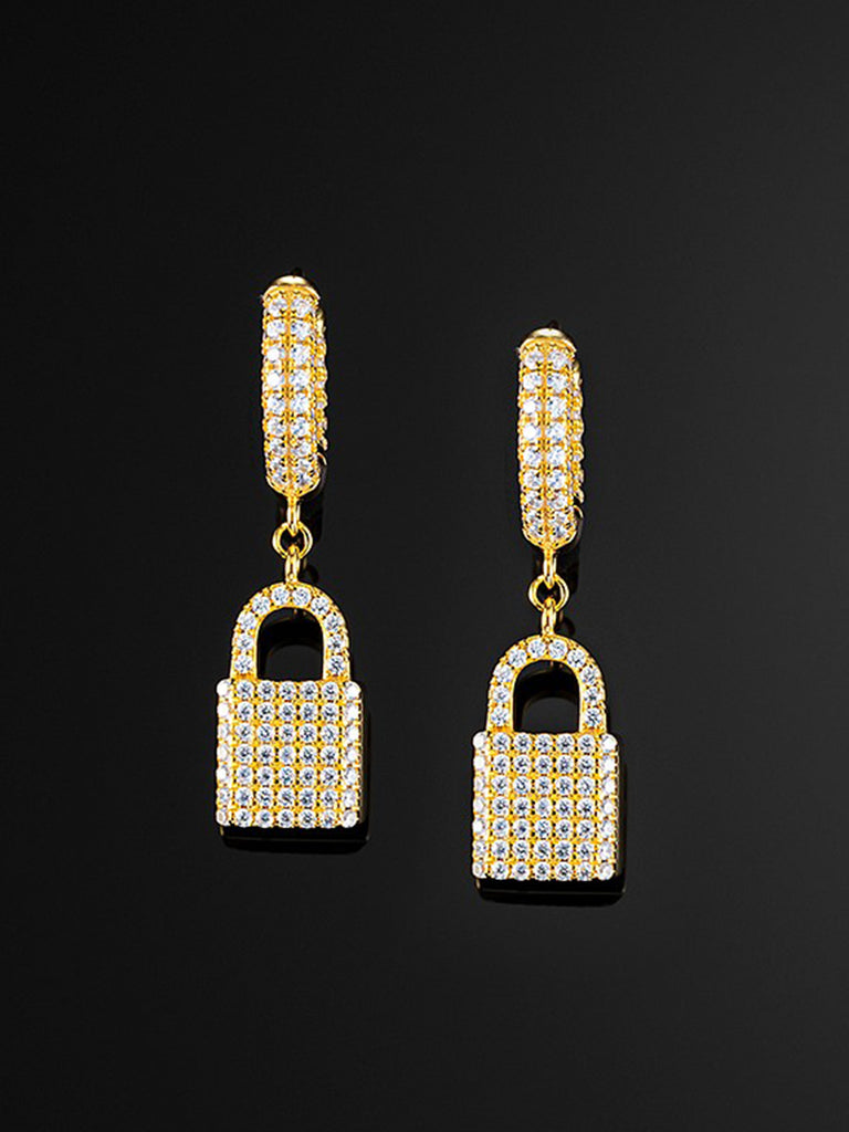 925 Sterling Iced Lock Earrings