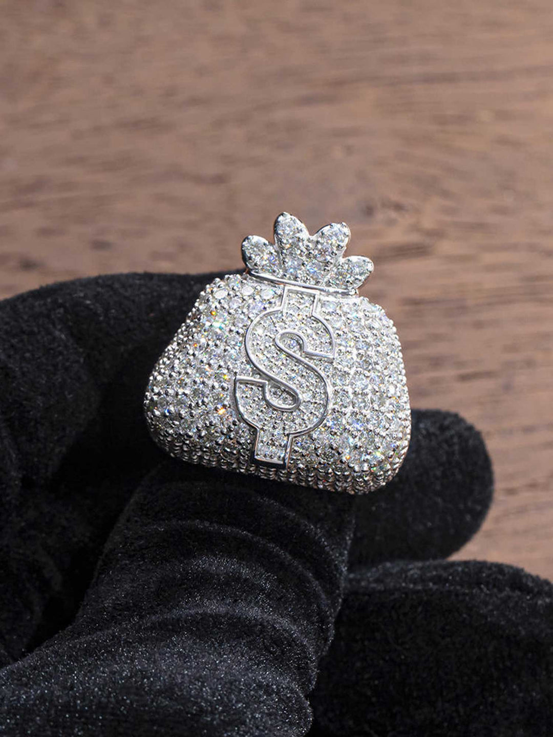 Moissanite Iced Money Bag Ring