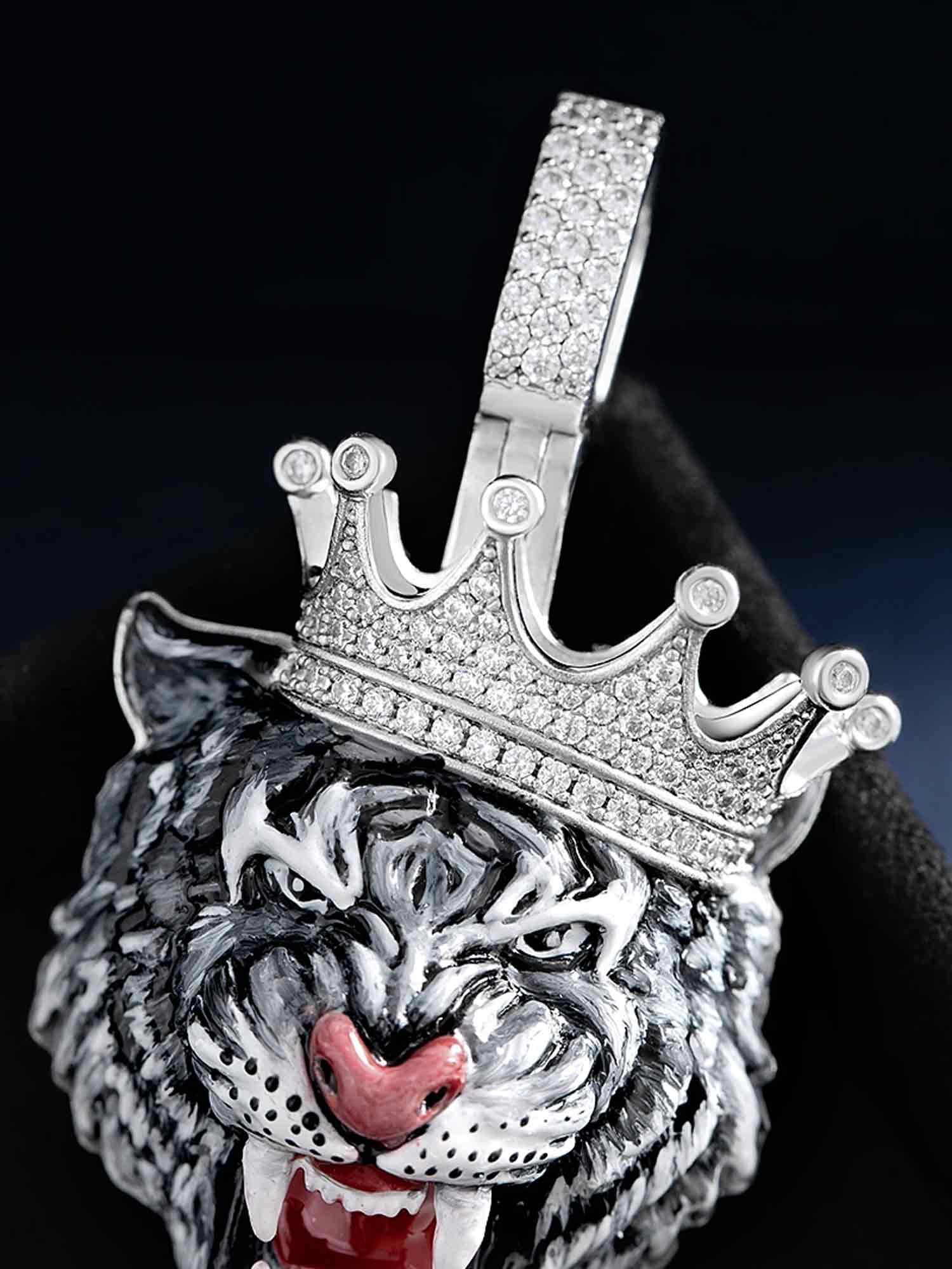 Moissanite Enamel Crown Tiger Pendant