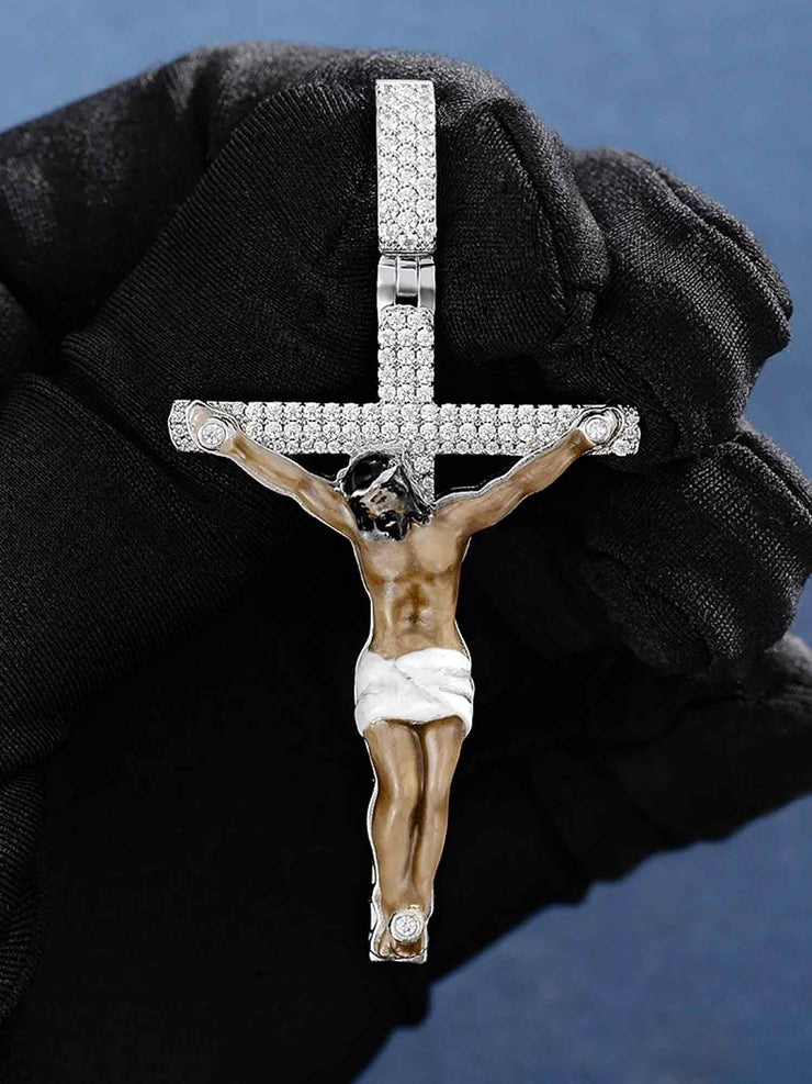 Moissanite Enamel Jesus Cross Pendants