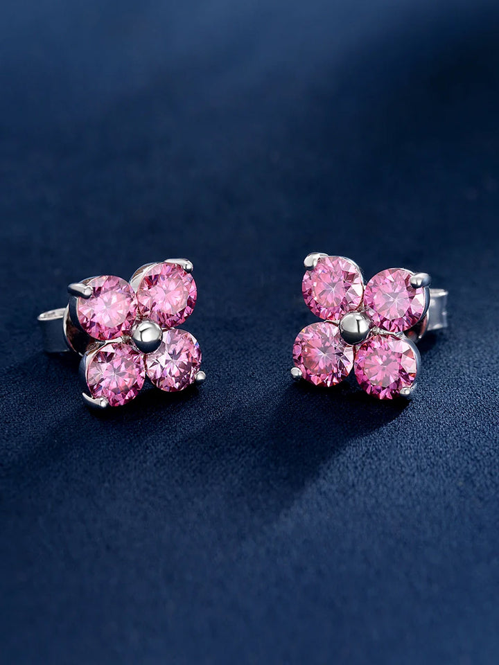 S925 Floral Pink Moissanite Earrings