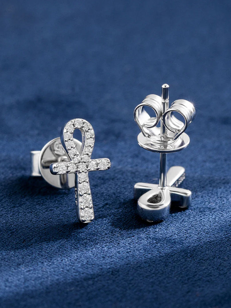 Micro Ankh Moissanite Stud Earring