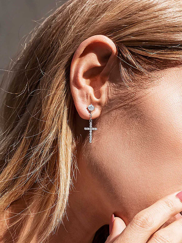 S925 Stud Cross Dangle Moissanite Earrings