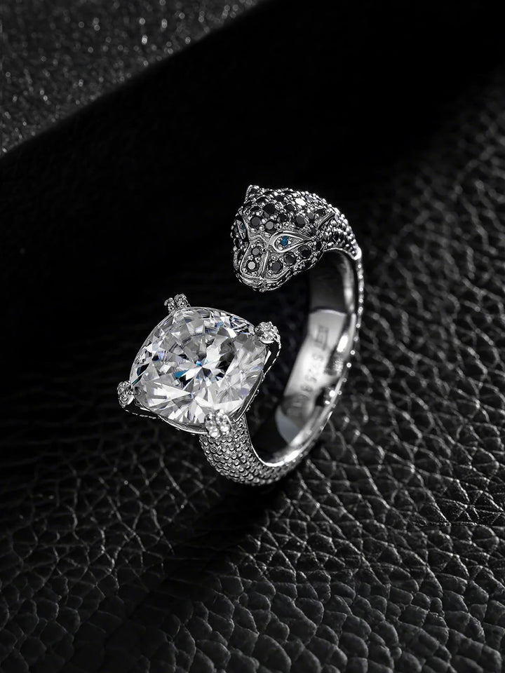 6CT Cushion Cut Moissanite Leopard Head Open Ring