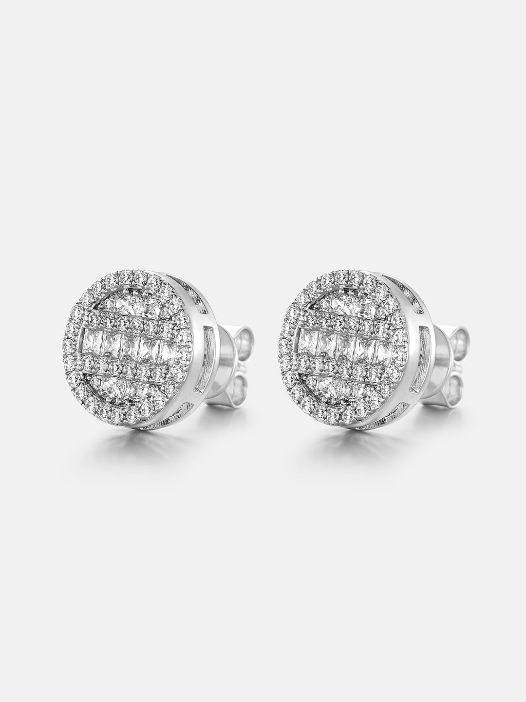Triple Rows Baguette & Round Moissanite Stud Earrings