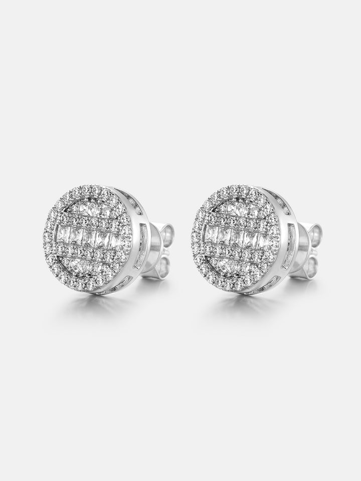 Triple Rows Baguette & Round Moissanite Stud Earrings