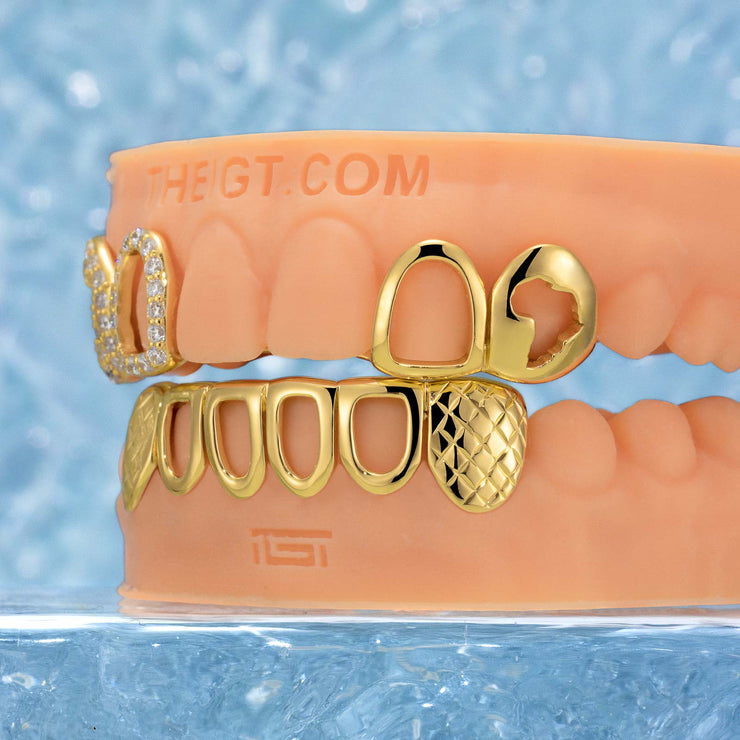 Top Open Face W Bottom Diamond Cut Grillz
