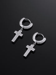 925 Sterling Silver Double Sided-drill Cross Earrings with Small Hoop