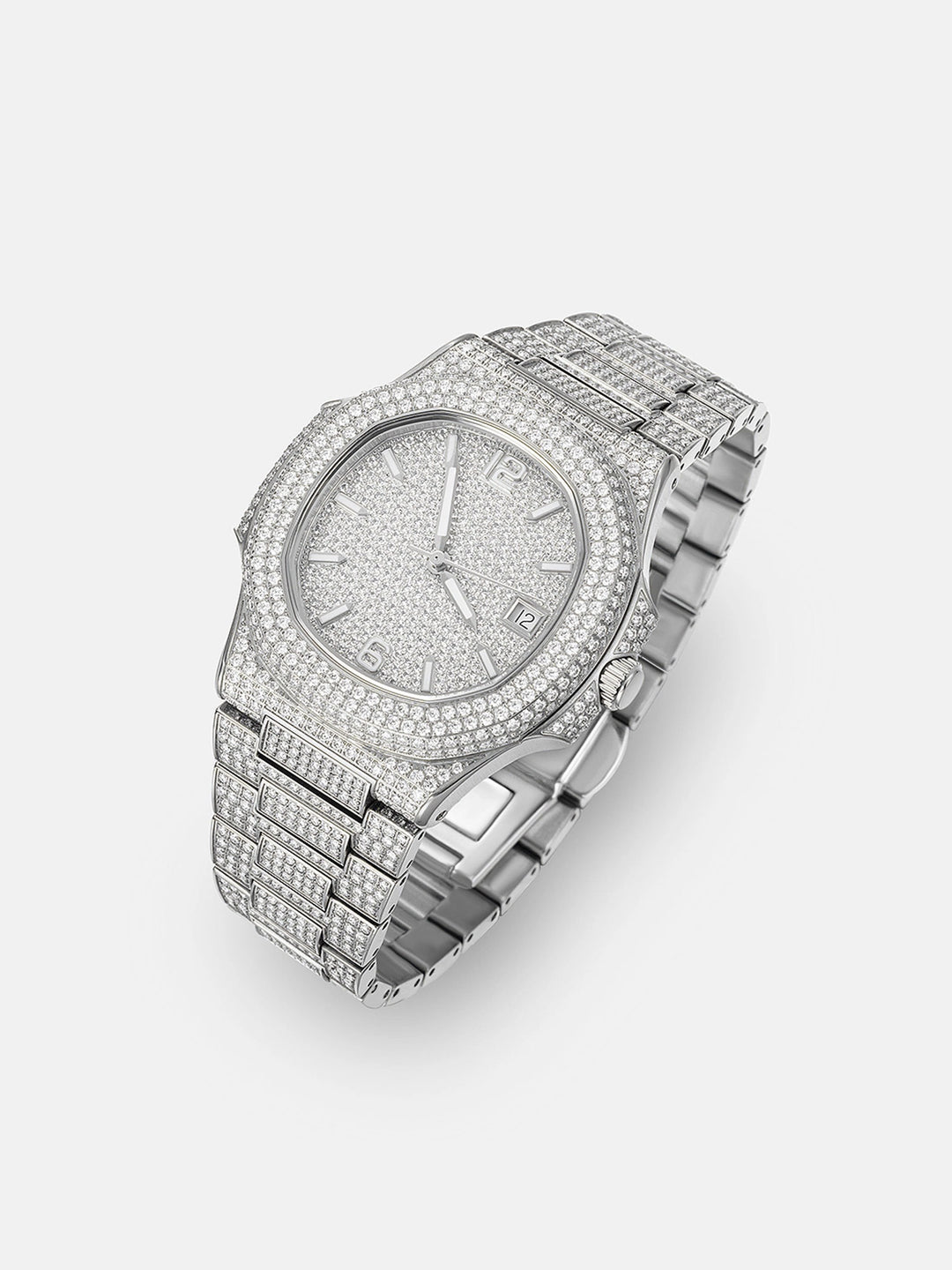 Fully Iced Out Moissanite Watch in White Gold