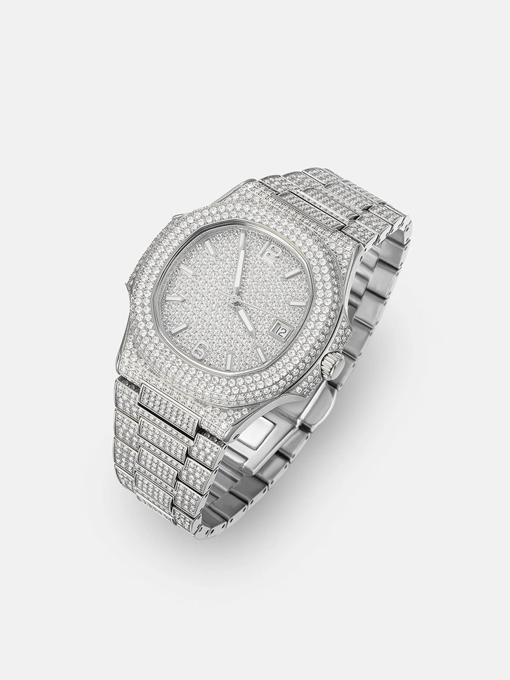 Fully Iced Out Moissanite Watch in White Gold