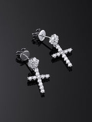 S925 Moissanite Flower Cluster Stud Cross Earrings