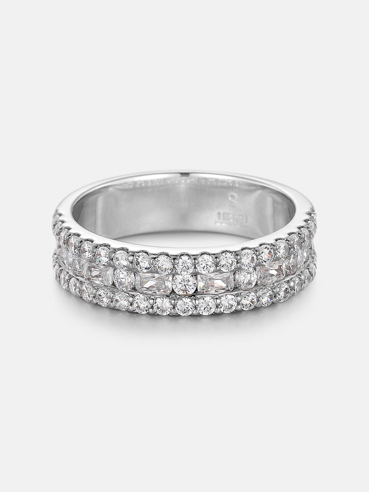 Baguette & Round Triple Row Moissanite Ring