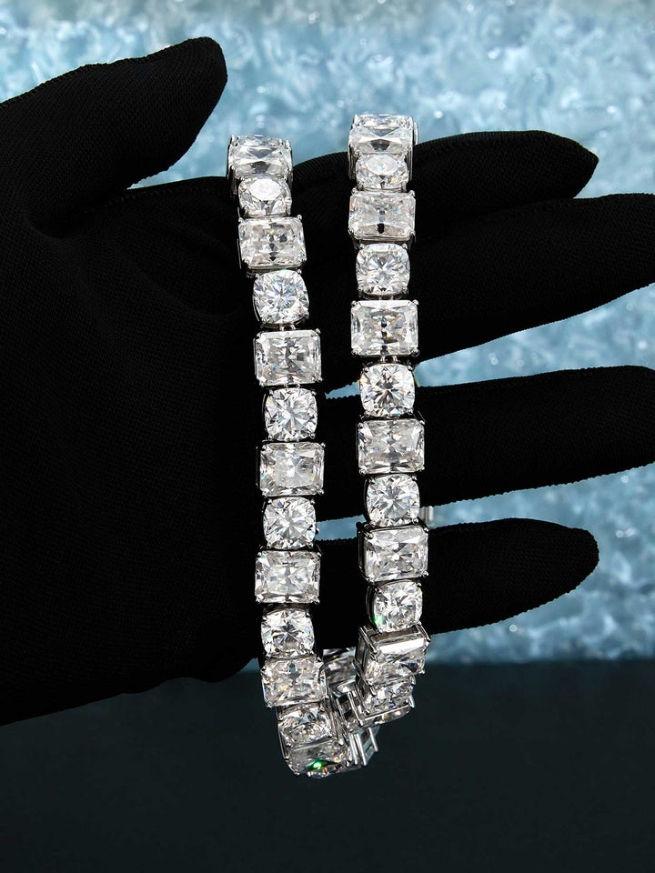 11MM Round & Baguette Moissanite Tennis Bracelet Or Chain