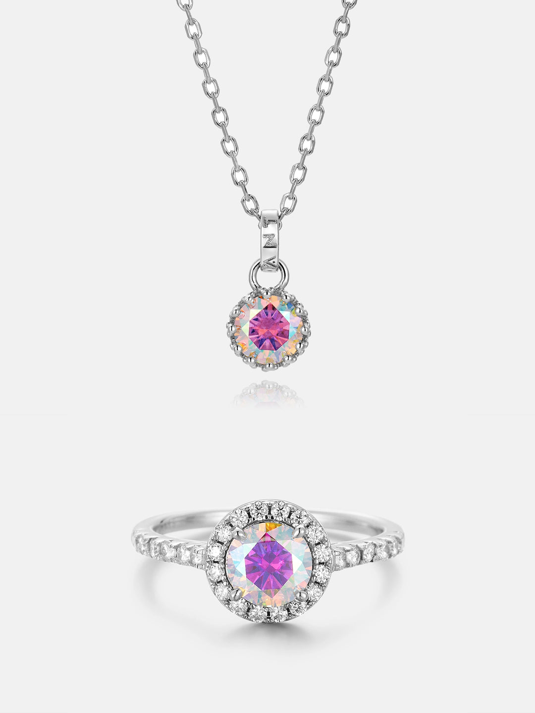 $199 Rainbow Moissanite Ring +Necklace Set