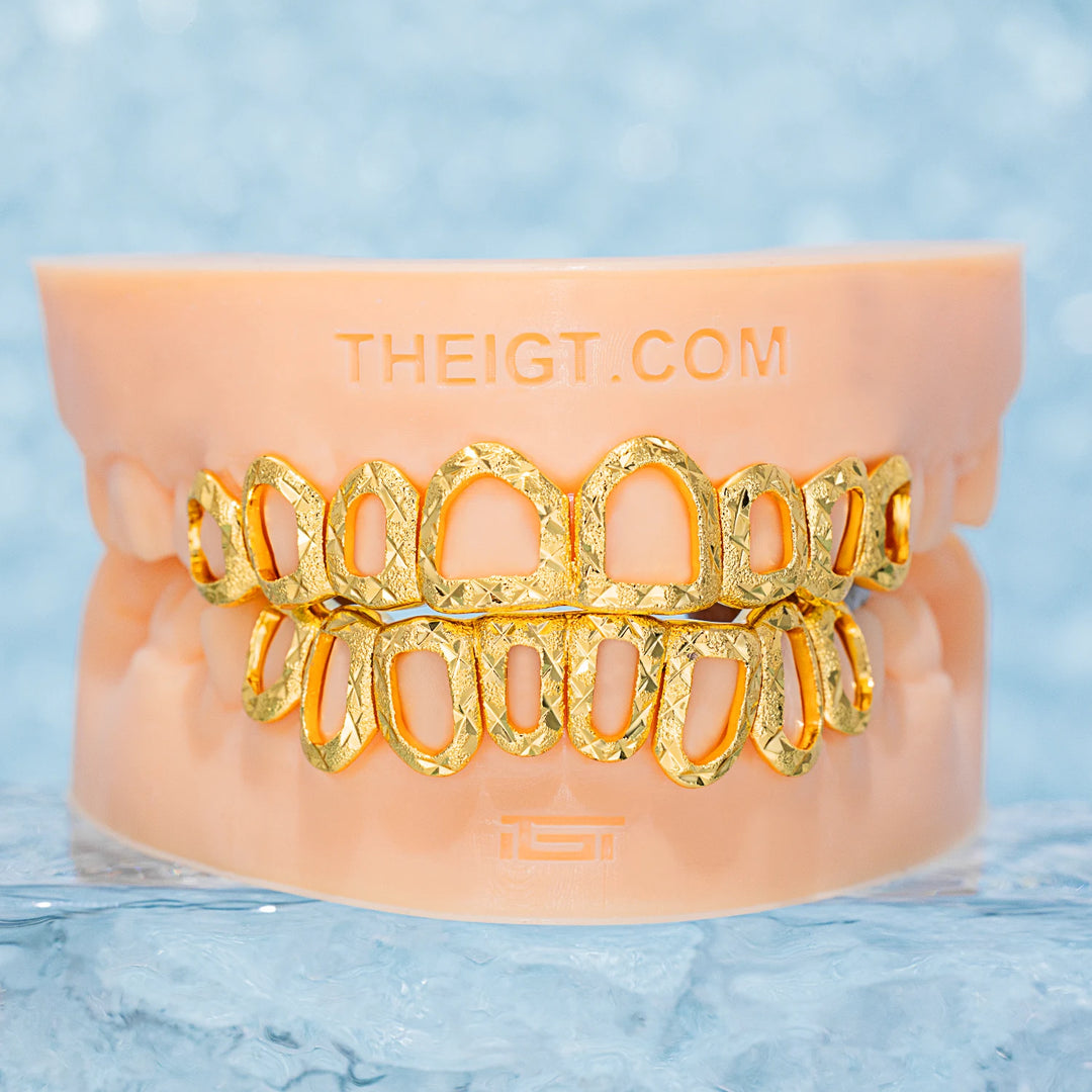 Open Face With Diamond Cut And Diamond Dust Grillz