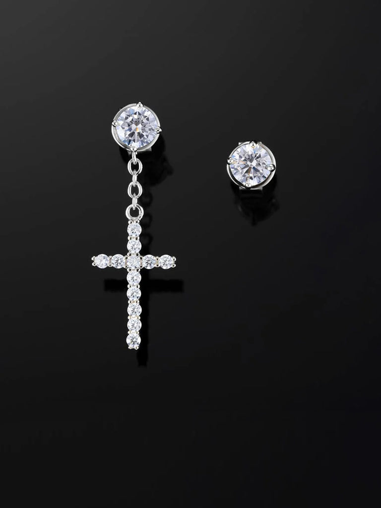 Solid Stud Cross Dangle Moissanite Earrings
