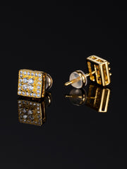 2 Pairs Pack White / Yellow Gold Convex Square Earrings