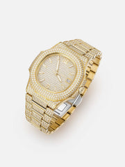 Fully Iced Out Moissanite Watch in Yellow Gold