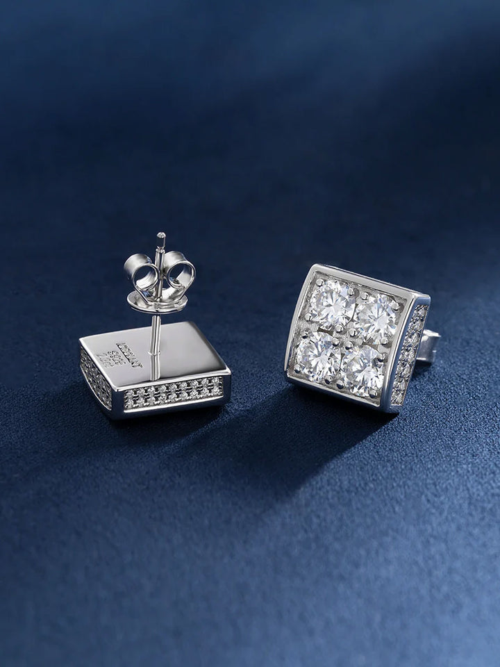 S925 Round Cut Moissanite Square Earrings