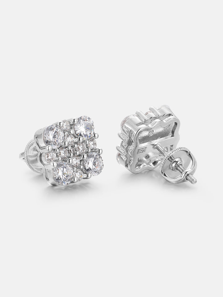 Mixed Size Moissanite Square Cluster Earrings