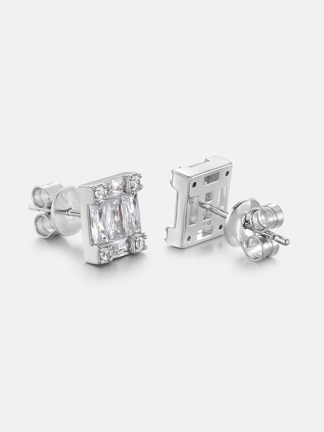 Baguette & Round Moissanite Square Cluster Earrings