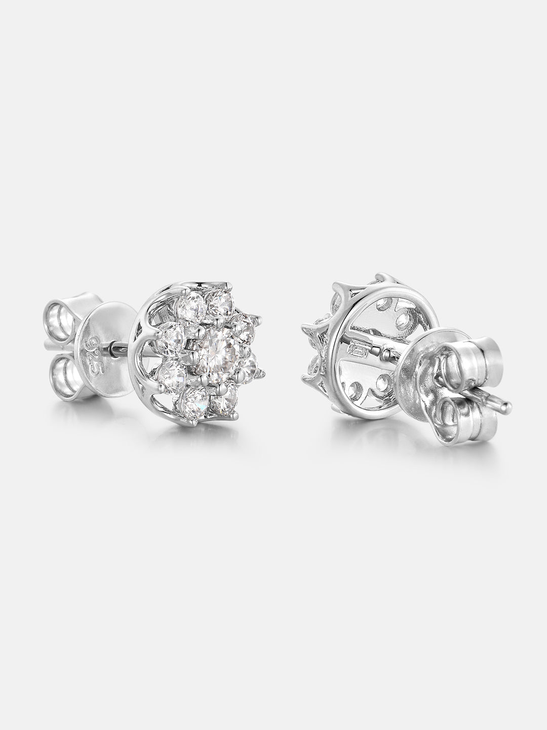White Moissanite Floral Halo Stud Earrings