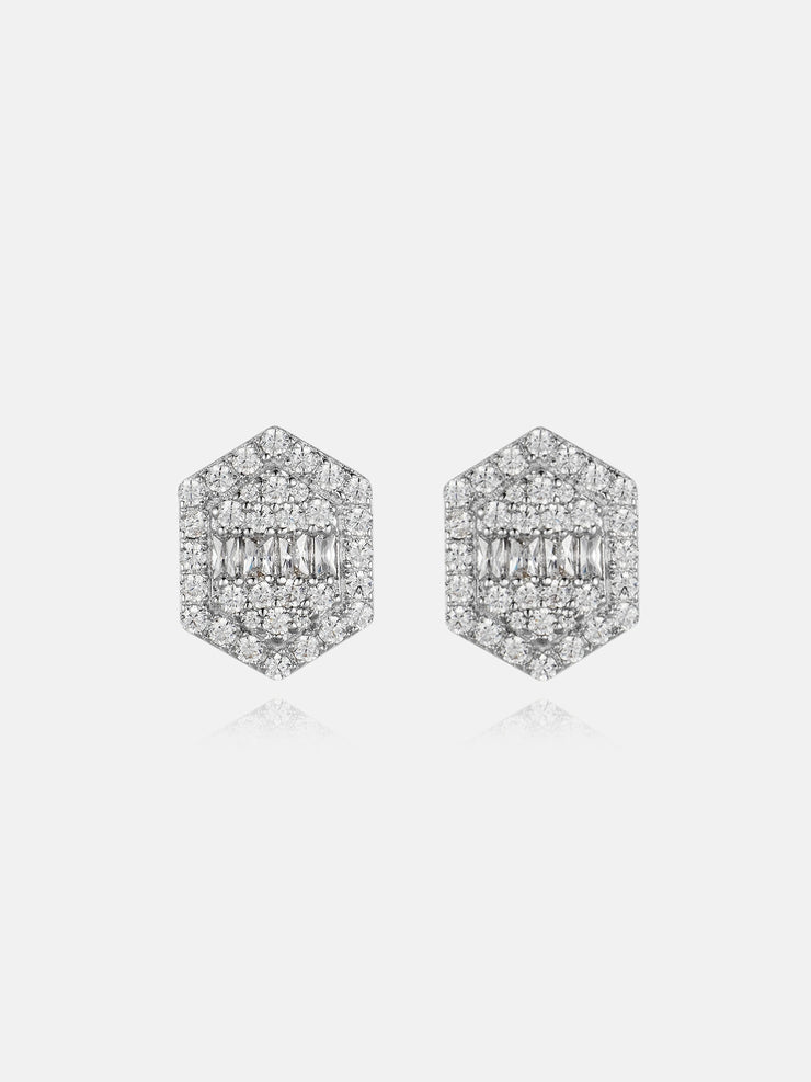 Baguette & Round Moissanite Triangle Earrings