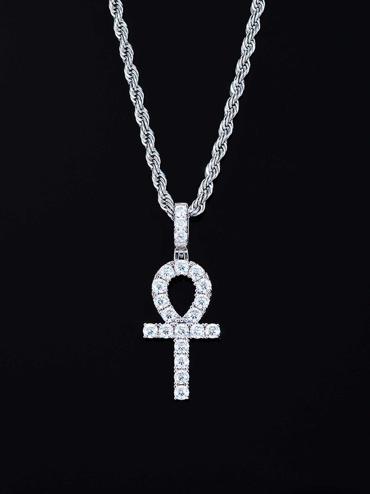 925 Sterling Silver Moissanite Ankh Pendant 2.0ct