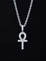 925 Sterling Silver Moissanite Ankh Pendant 2.0ct