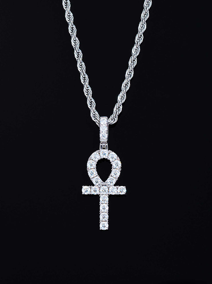 925 Sterling Silver Moissanite Ankh Pendant 2.0ct