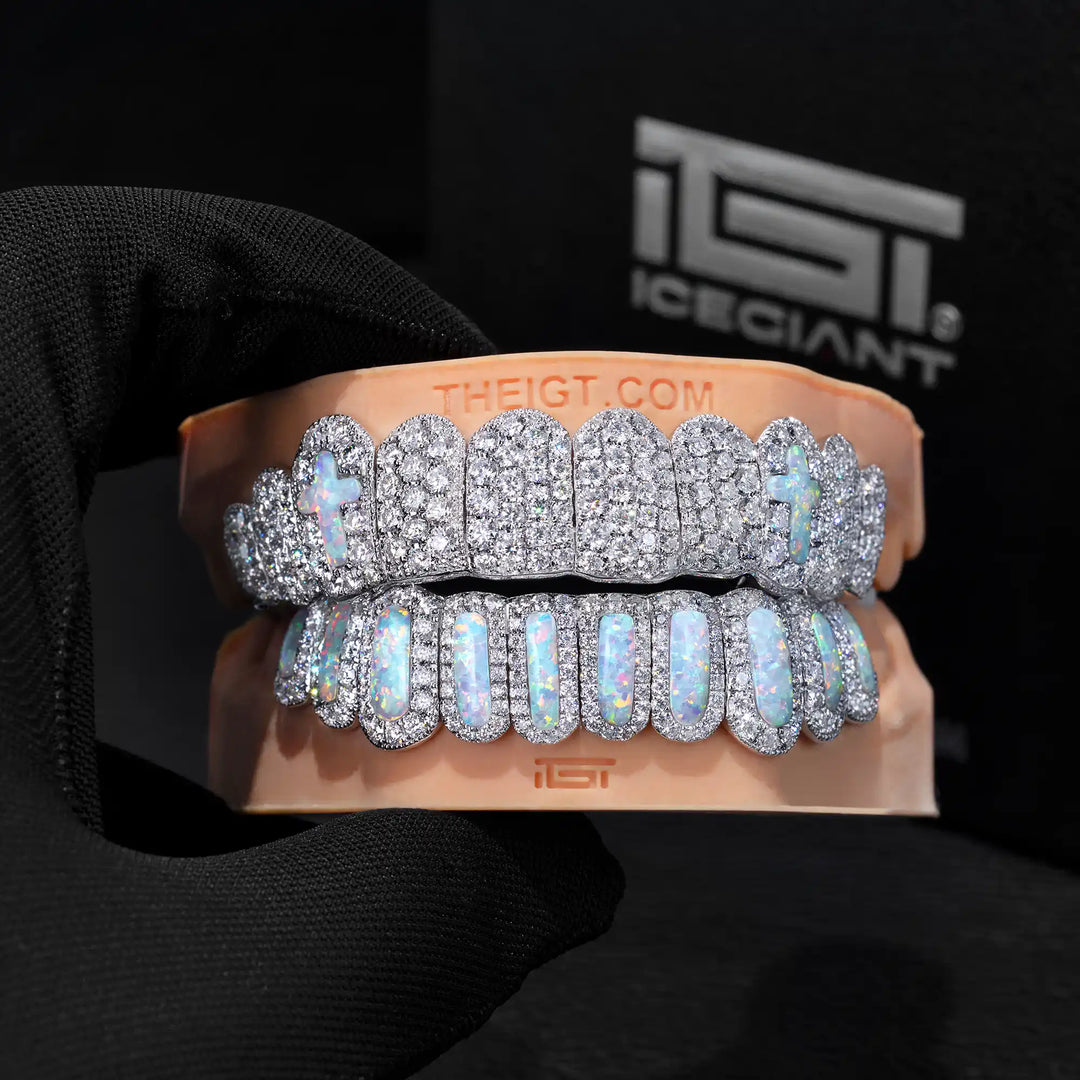 2.5mm Pave Setting Cross Style Opal Diamond Grillz
