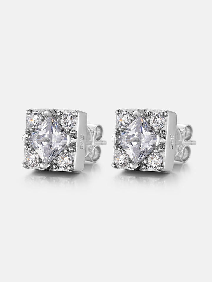 Square Shape Round Moissanite Cluster Earrings