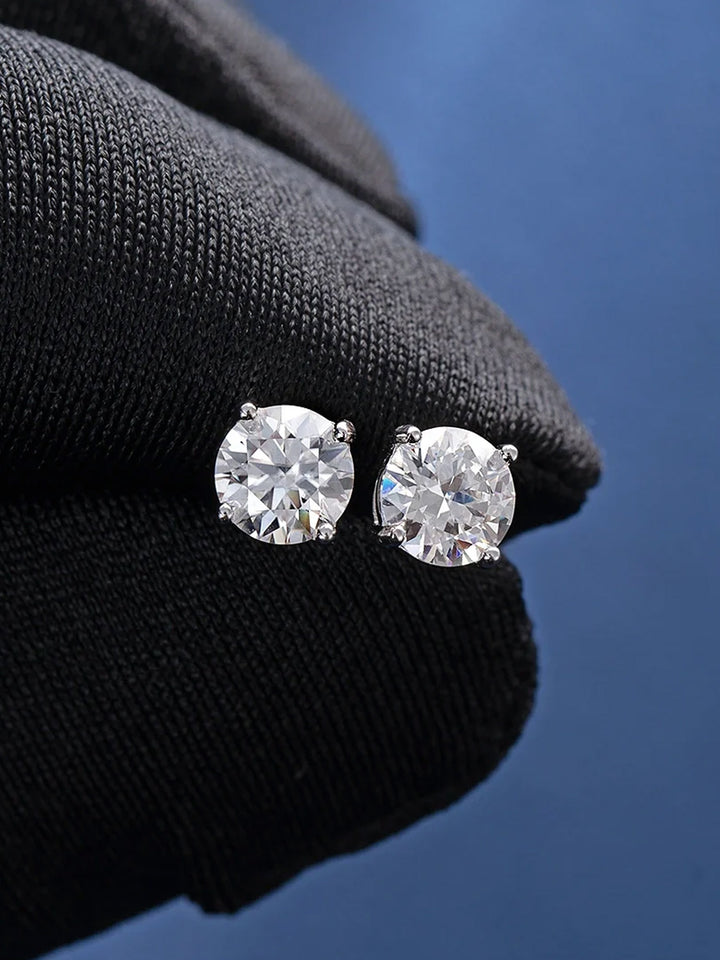 925 Sterling Silver Round Cut Moissanite Earrings-1.00CT Total