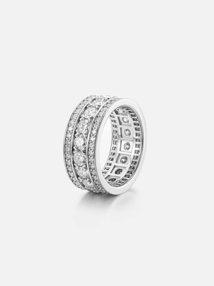 Round Cut Wide 3 Row Eternity Band Ring