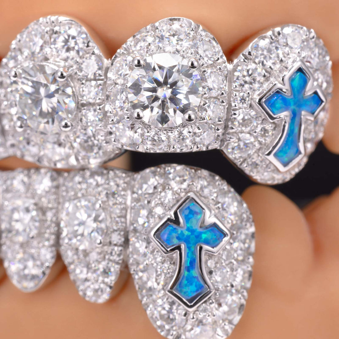 50 Pointer Stone On Center W Opal Cross Grillz