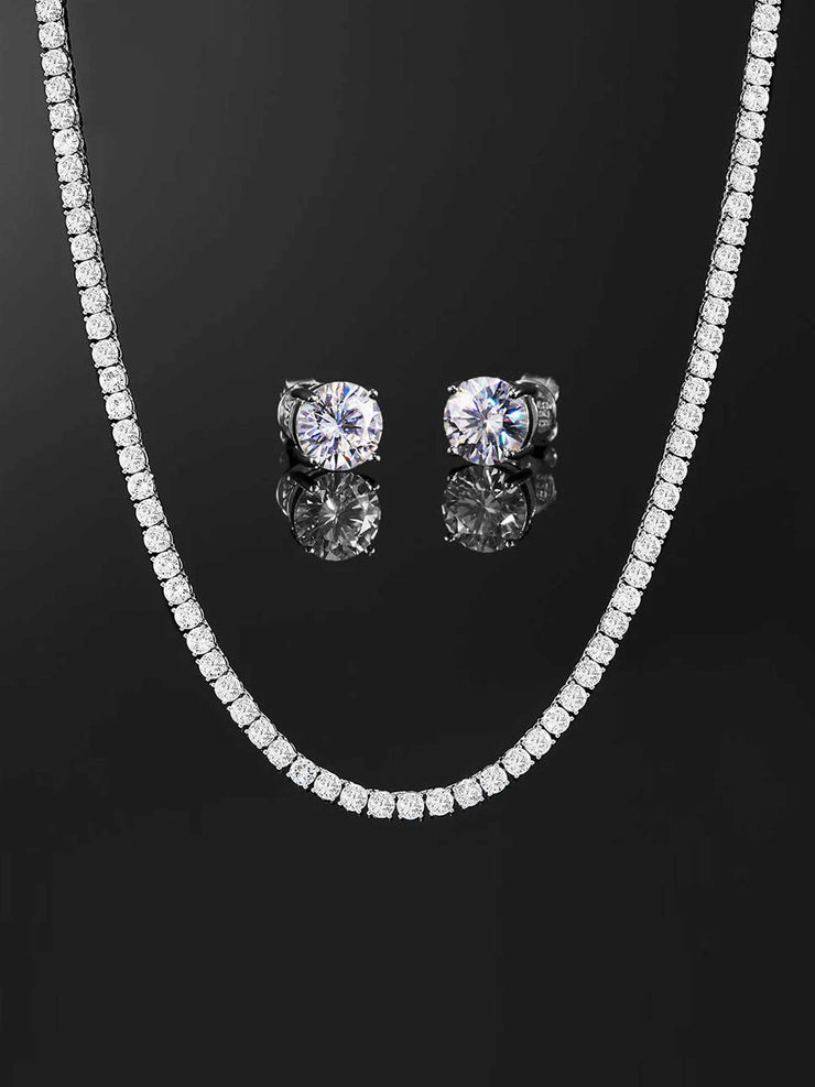 Earrings(Moissanite) & Tennis Chain(CZ) Set  [2PCS/SET]