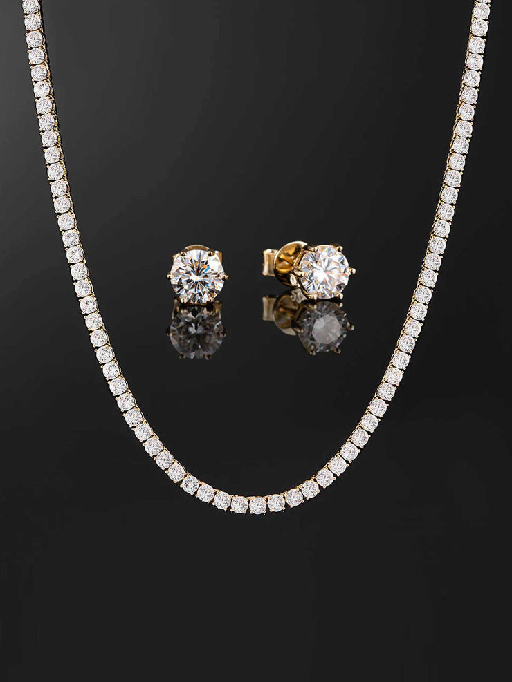 Earrings(Moissanite) & Tennis Chain(CZ) Set  [2PCS/SET]