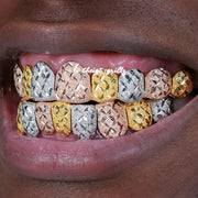 Custom Tri-Tone Diamond Dust And Diamond Cut Grillz